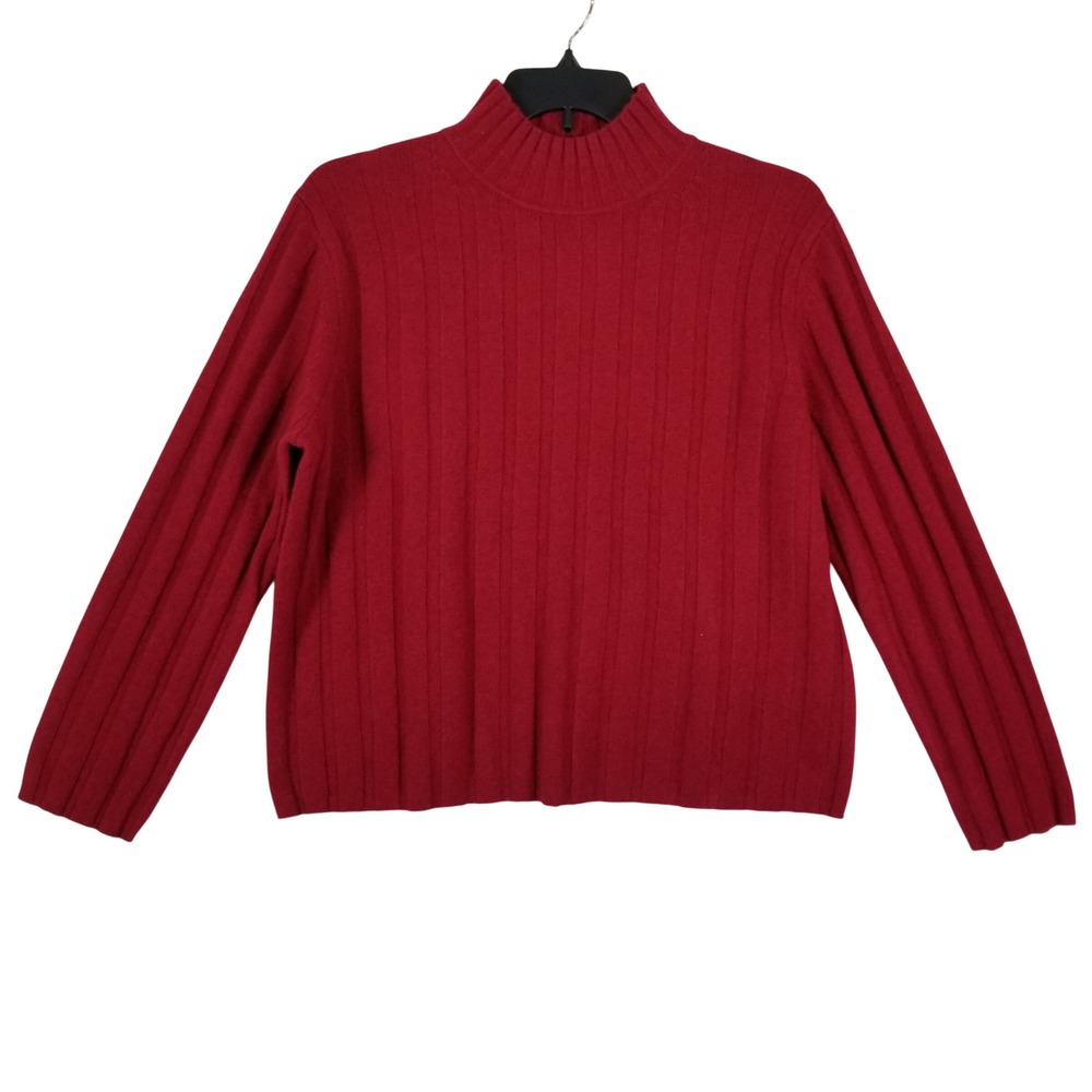 Banana Republic Red 100% Merino Extra Fine Wool Mock Neck Ribbed Sweater NWT L